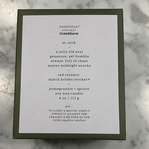 Paddywax Crate & Barrel Santa soy wax Candle with Red Hat match holder 4oz NWT - Picture 6 of 12